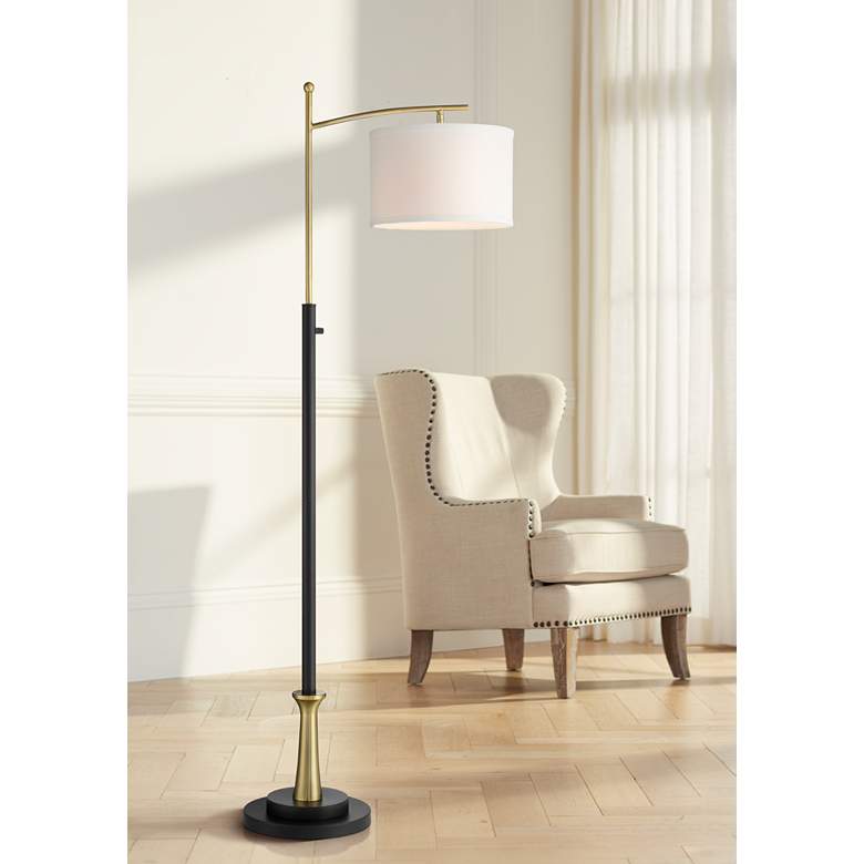 Jackdots Burbank 64" Black and Brass Downbridge Floor Lamp
