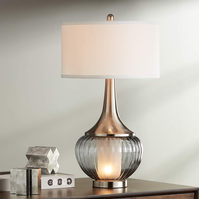 Jackdots Fluted Double Glass Table Lamp with Night Light – 28.5"