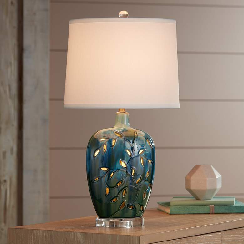 Jackdots Blue Ceramic Table Lamp with Night Light – 24.5"