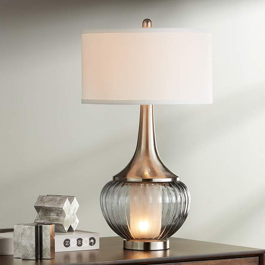 Jackdots Fluted Double Glass Table Lamp with Night Light – 28.5"