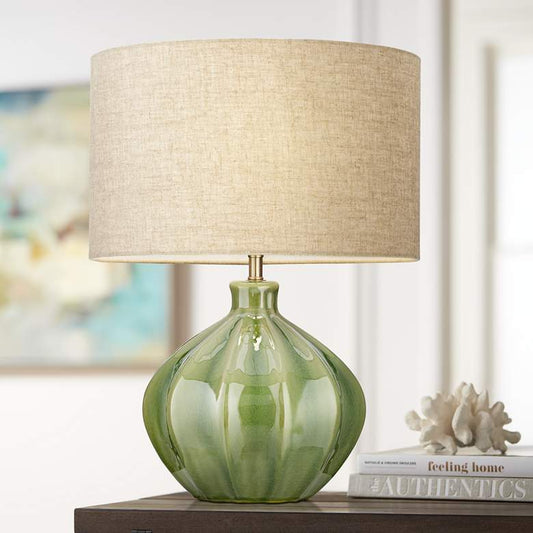 Jackdots Ribbed Green Ceramic Table Lamp – 20.5" Mid-Century Style